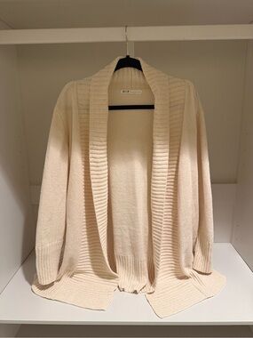 Seven7 Cream Open-Front Ribbed Shawl Collar Cardigan